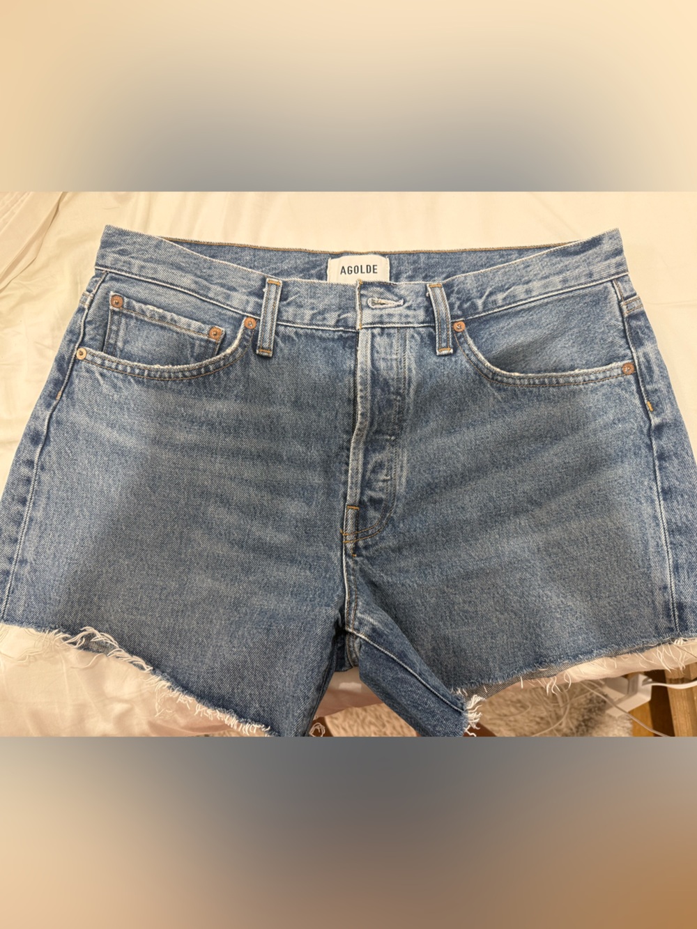 Agolde Parker Long Short in Skywave Denim Blue